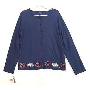 New Auburn University Cardigan Sweater Sz XL Navy Blue Embroidered Aubie‎ Logo